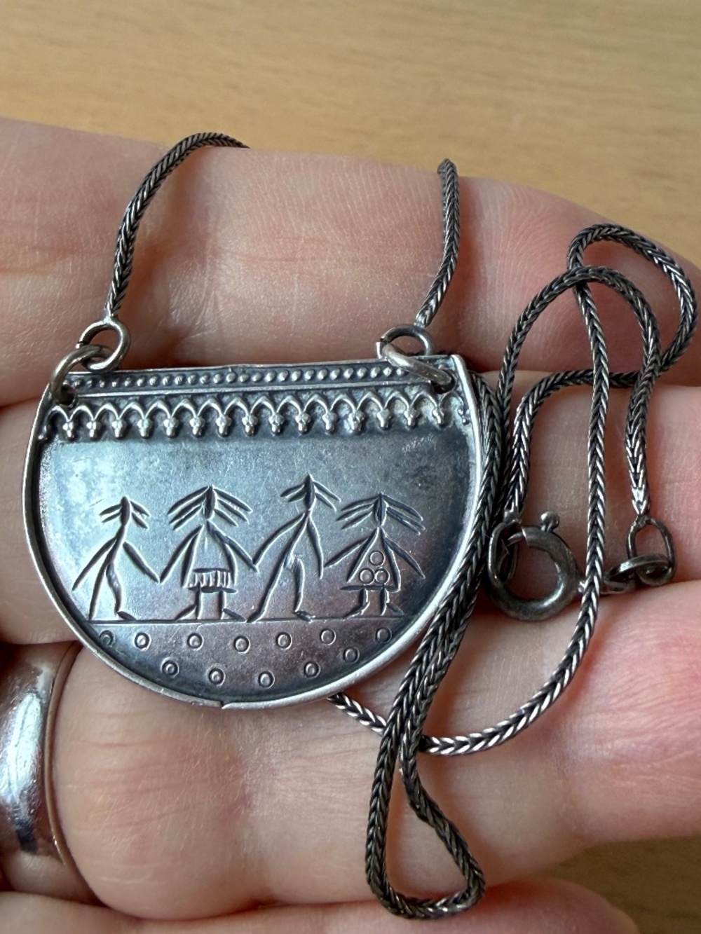 Vintage SHABLOOL ISRAEL 925 Sterling Silver Large Pendant Necklace Wheat Chain